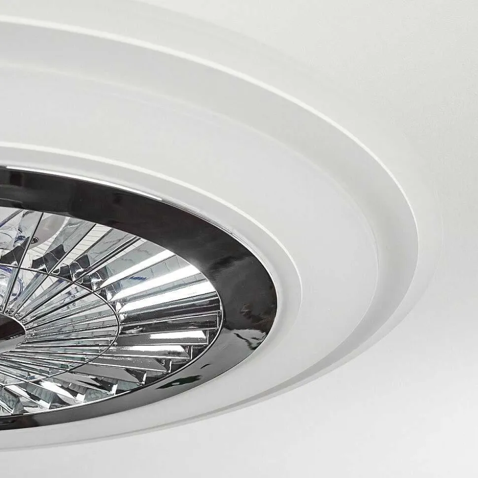 Ventilateur De Plafond Terradura Led Chrome, Blanc, 1 Lumiere, Telecommandes