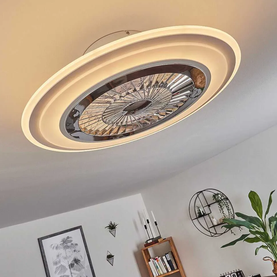 Ventilateur De Plafond Terradura Led Chrome, Blanc, 1 Lumiere, Telecommandes