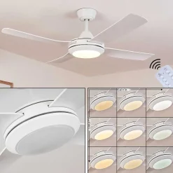 Ventilateur De Plafond Tjerne Led Blanc, 1 Lumiere, Telecommandes