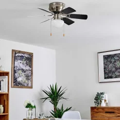 Ventilateur De Plafond Trillo Gris, Nickel Mat, Blanc, 1 Lumiere