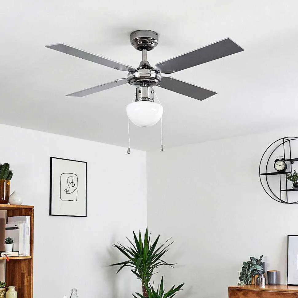 Ventilateur De Plafond Valletta Chrome, Argente, Blanc, 1 Lumiere
