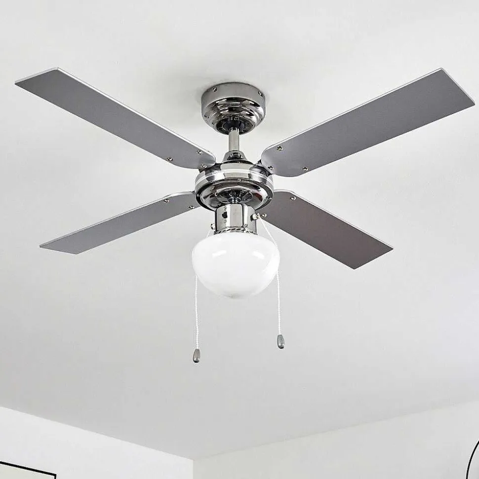 Ventilateur De Plafond Valletta Chrome, Argente, Blanc, 1 Lumiere