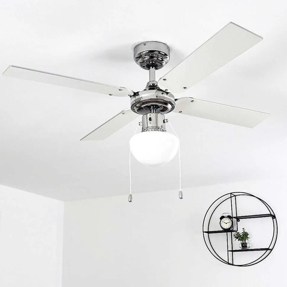 Ventilateur De Plafond Valletta Chrome, Argente, Blanc, 1 Lumiere
