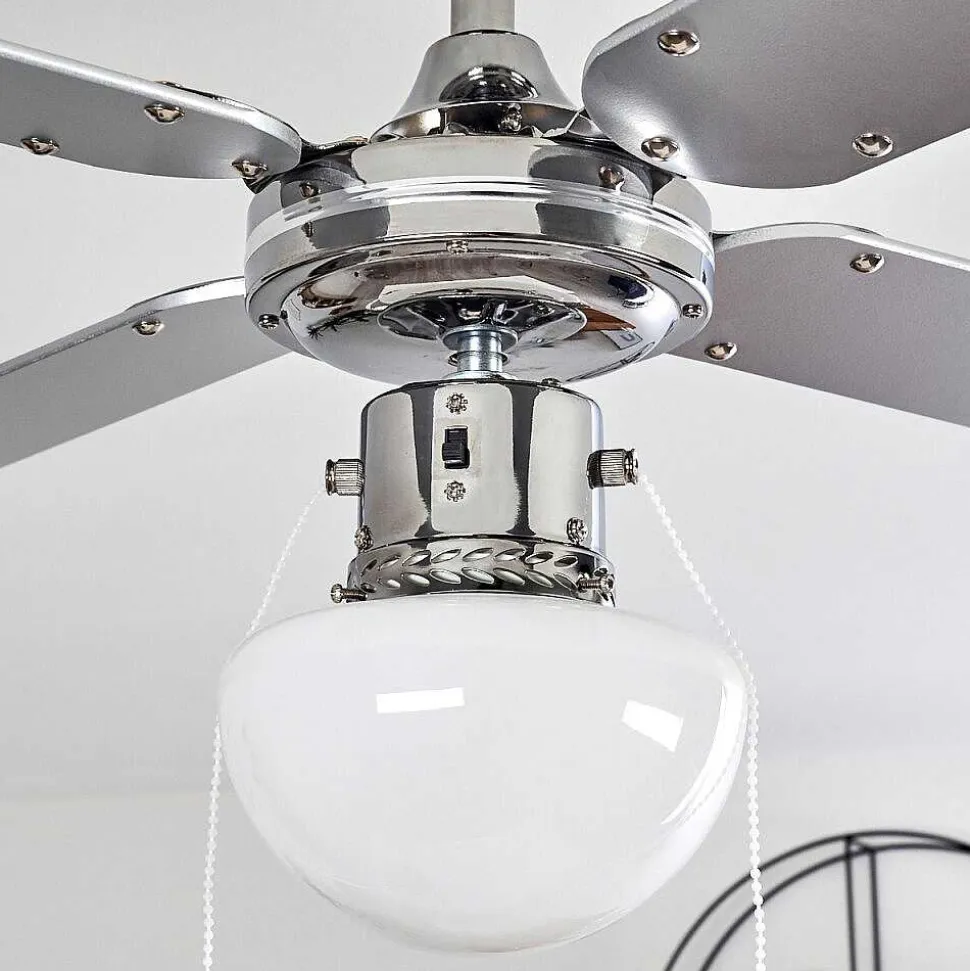 Ventilateur De Plafond Valletta Chrome, Argente, Blanc, 1 Lumiere