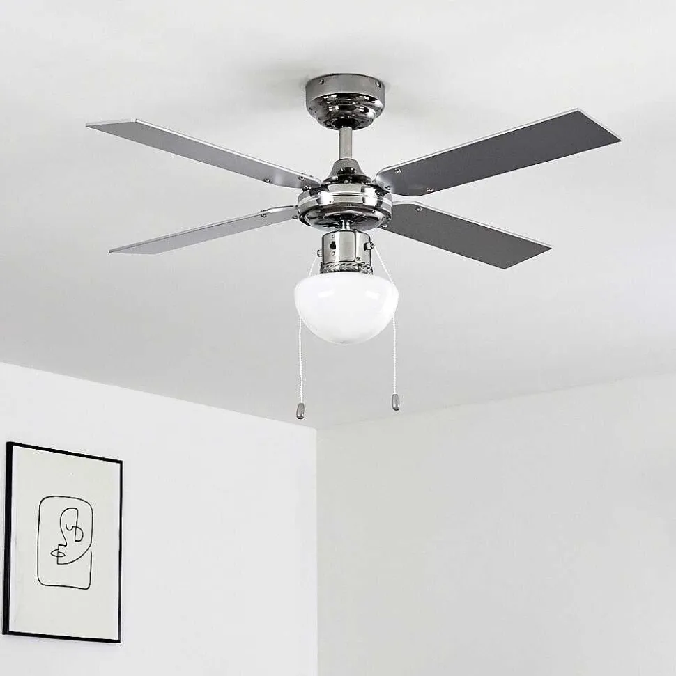 Ventilateur De Plafond Valletta Chrome, Argente, Blanc, 1 Lumiere