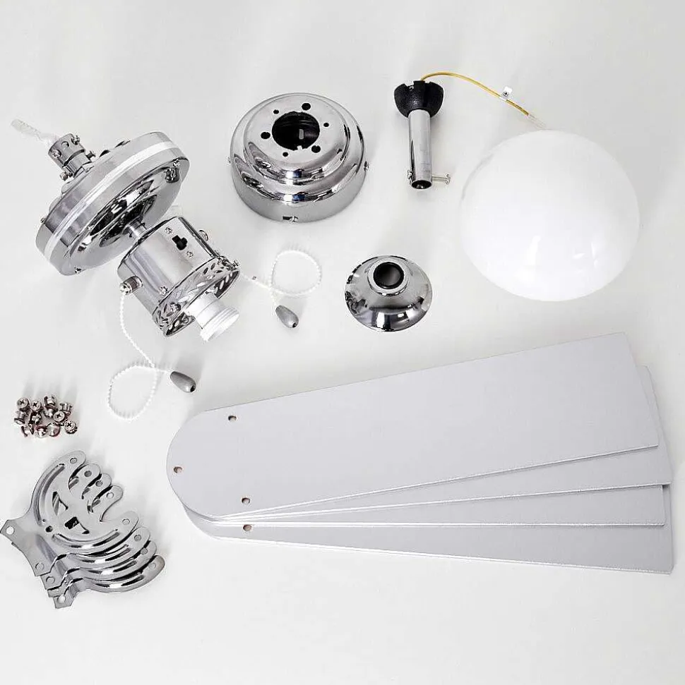 Ventilateur De Plafond Valletta Chrome, Argente, Blanc, 1 Lumiere