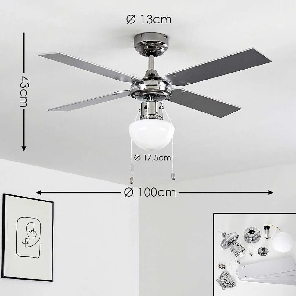 Ventilateur De Plafond Valletta Chrome, Argente, Blanc, 1 Lumiere