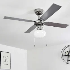 Ventilateur De Plafond Valletta Chrome, Argente, Blanc, 1 Lumiere