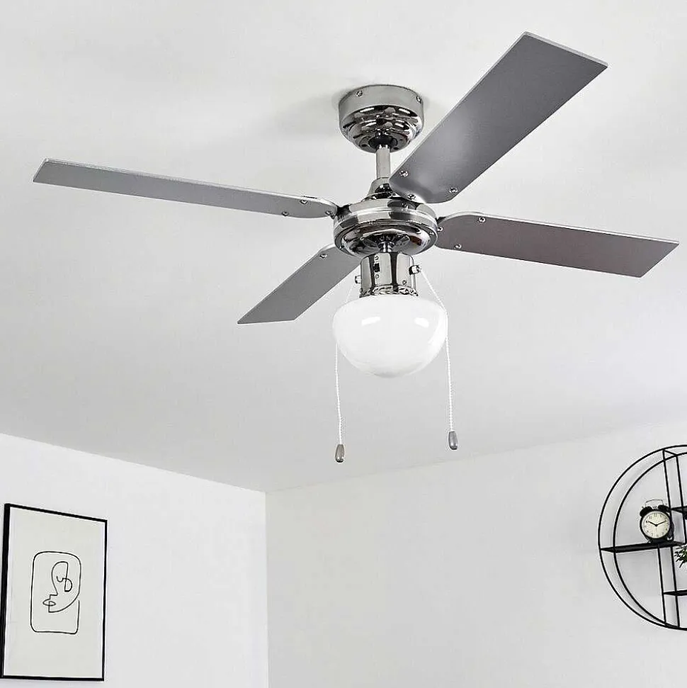 Ventilateur De Plafond Valletta Chrome, Argente, Blanc, 1 Lumiere