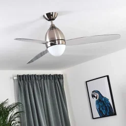 Ventilateur De Plafond Varazze Nickel Mat, Transparent, 1 Lumiere, Telecommandes