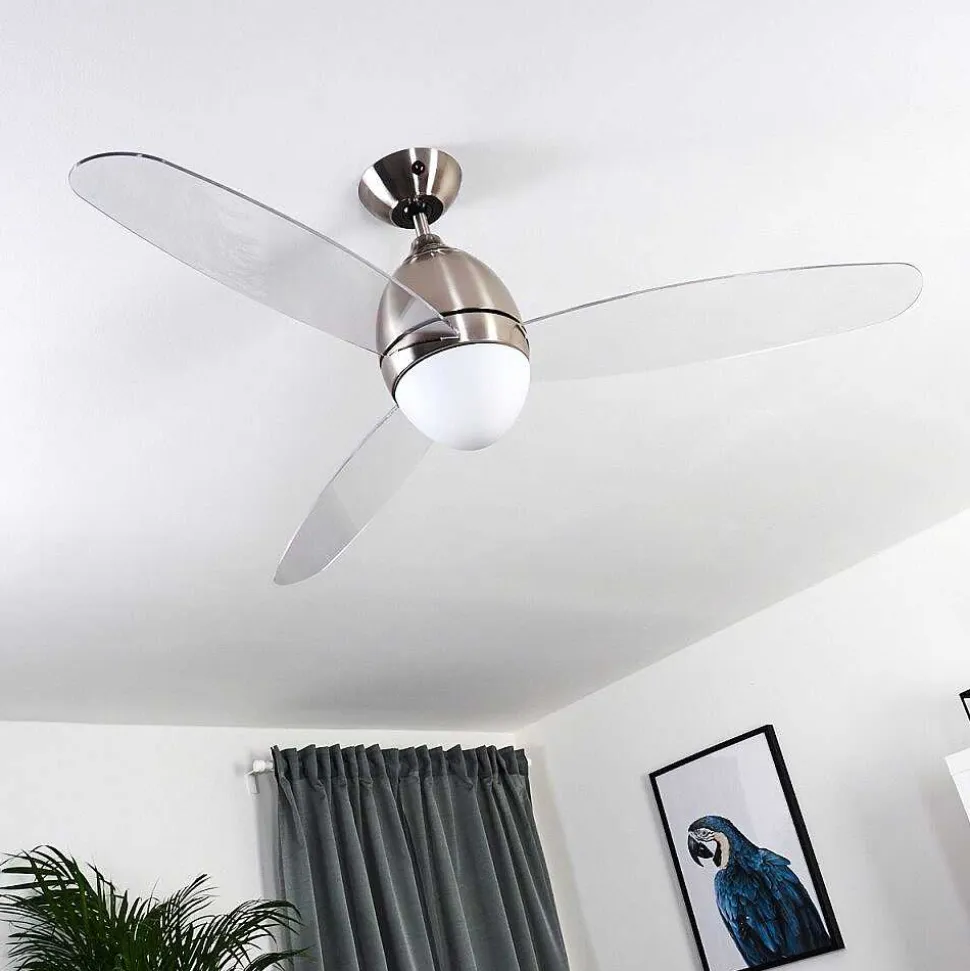 Ventilateur De Plafond Varazze Nickel Mat, Transparent, 1 Lumiere, Telecommandes
