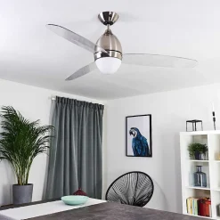 Ventilateur De Plafond Varazze Nickel Mat, Transparent, 1 Lumiere, Telecommandes
