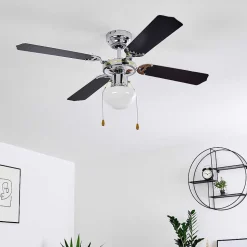 Ventilateur De Plafond Valletta Chrome, Noir, Blanc, 1 Lumiere