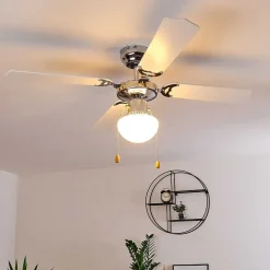 Ventilateur De Plafond Valletta Chrome, Noir, Blanc, 1 Lumiere
