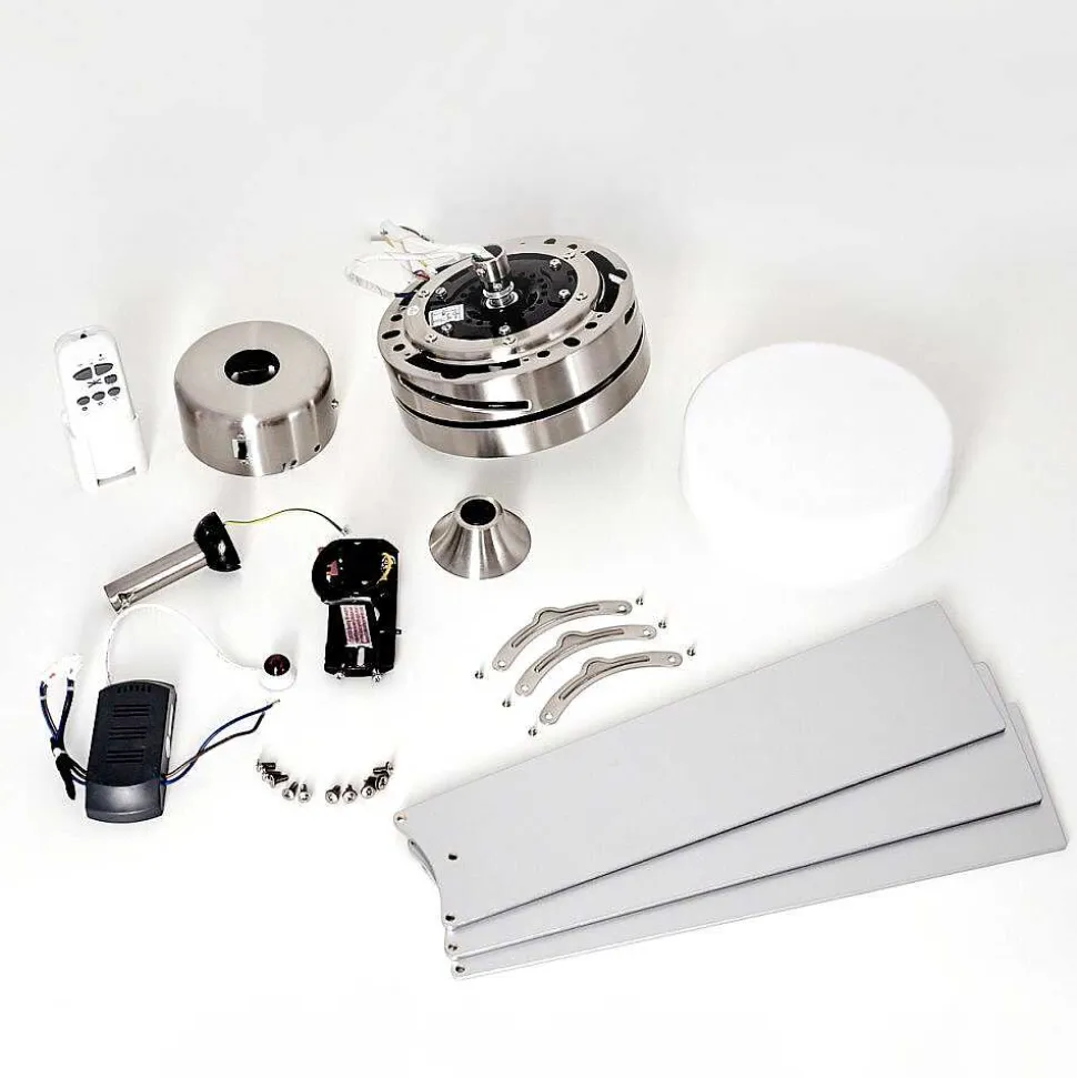 Ventilateur De Plafond Vevey Bois Clair, Nickel Mat, Argente, 2 Lumieres, Telecommandes