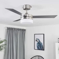Ventilateur De Plafond Vevey Bois Clair, Nickel Mat, Argente, 2 Lumieres, Telecommandes