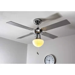 Ventilateur Globo Champion Chrome, Acier Inoxydable, Blanc, 1 Lumiere