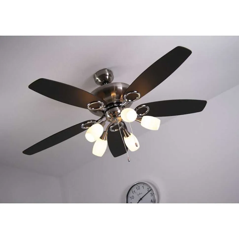 Ventilateur Globo Jerry Chrome, Acier Inoxydable, Nickel Mat, 5 Lumieres