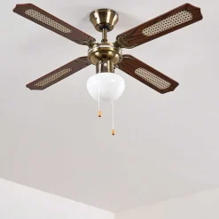 Ventilateurs De Plafond Morea Vieux Laiton, Bois Fonce, 1 Lumiere