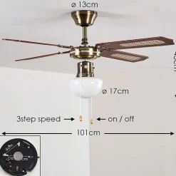 Ventilateurs De Plafond Morea Vieux Laiton, Bois Fonce, 1 Lumiere